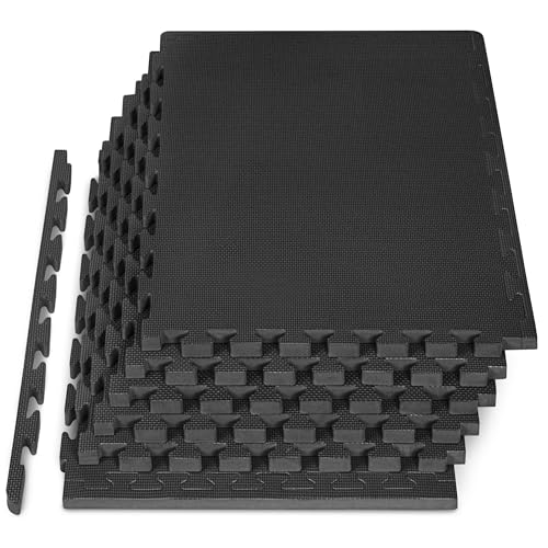 ProsourceFit Weaved Pattern Extra Thick Exercise Puzzle Mat 1-inch, EVA Foam Interlocking Tiles for Protective, Cushioned Flooring for Home and Gym Equipment; Black, 24 SQ FT, 6 Tiles - color: Black, size: 6 Pack (24 SQ FT)