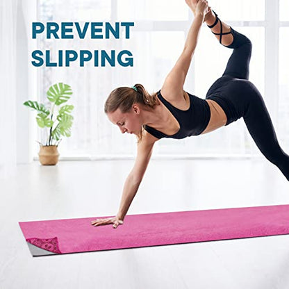 Yoga Towels, Non Slip Hot Yoga Mat Towel with Grip Dots,Super-Absorbent Soft Microfiber Yoga Blanket for Pilates, Fitness and Workout 72inch x 24inch - color: Hot Pink