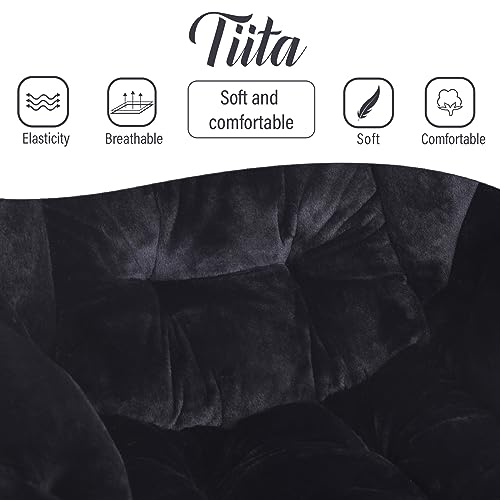 Tiita Lazy Chair with Ottoman, Comfy Reading Accent Chair, Plush Black | Foldable Footrest, Padded Seat and Backrest, Side Pocket for Lounging in Living Rooms, Bedrooms, Dorms and Small Spaces - color: Plush-blak