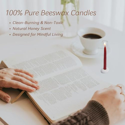 20 Minute 100% Pure Beeswax Candles, Mini Mindful Meditation Taper Candles, Smokeless & Dripless with Holder for Yoga, Prayer, Relaxation (Red,24 Pack) - color: Red