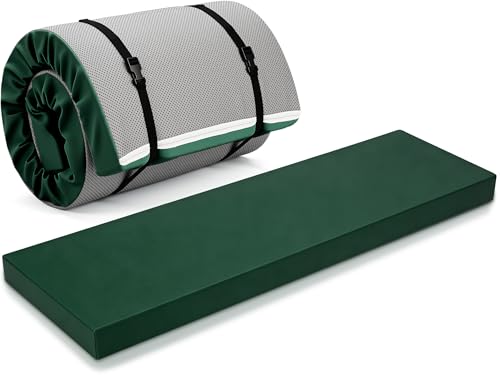 Lyrow 3 Inch Thick Yoga Mat, 72 x 24 Inch Cushioned Foam Floor Mat with Carry Strap, Non Slip PU Leather Workout Pad for Pilates, Stretching, Restorative Yoga and Home Gym - color: Dark Green