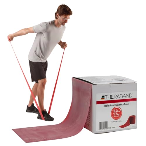 THERABAND Resistance Band, 50-Yard Roll, Latex Elastic Band for Exercise, Stretching, Physical Therapy, Yoga, Pilates, Home Workouts, Cut-to-Length, Color-Coded Levels - color: Red | Medium