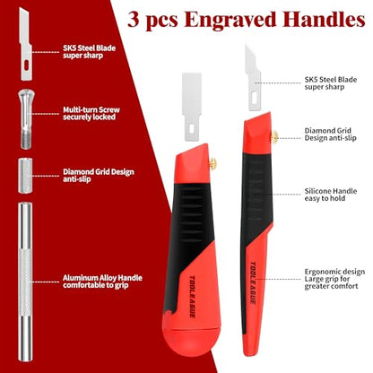 TOOLEAGUE 40Pcs Craft Knife Set, Precision Hobby Knife | with Plastic Storage Case, CRV Blades, for Pumpkin Carving, Modeling