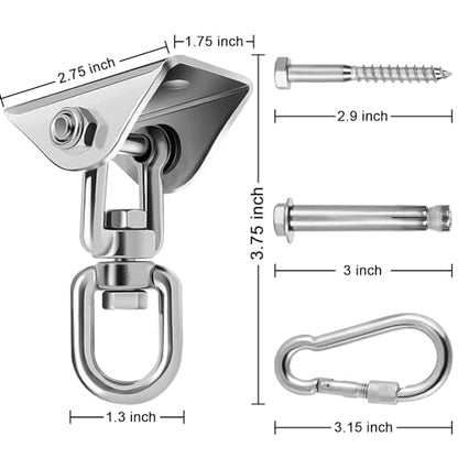 Hammock Hanging Kit Heavy Duty 360° Rotating Hanging Swing Hooks Stainless Steel Hammock Chair Hanging Kit Swing Ceiling Hook Snap with 1200LB Capacity for Yoga, Gym, Wood, Concrete (Silver) - color: Silver