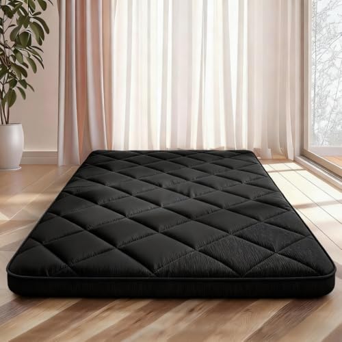 CypherX 3.9 Thick Full Japanese Futon Floor Mattress Tatami Mat Folding Pad | 54"x80" 5-layer cotton & 25D foam cushion. Includes dust cover, strap & bag. Ergonomic diamond quilting for guests & camping - size: Full