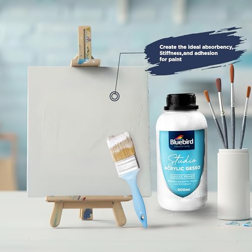 BLUEBIRD Canvas Board Set of 10 (2 each of 4x4, 5x7, 8x10, 9x12, 11x14) Studio Acrylic Gesso 500ml - White Liquid Gesso Primer