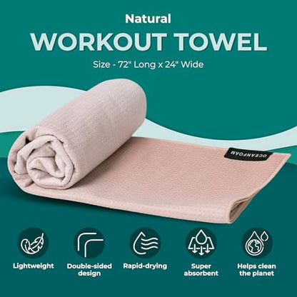 Oceanfoam Beach Towel – Lightweight, Absorbent, Quick-Drying, Sand-Resistant, Non-Slip – Ideal for Workouts, Yoga, Pilates, Beach, Pool, Boat & Travel – 25% Recycled – 72"x24" (Natural) - color: Natural