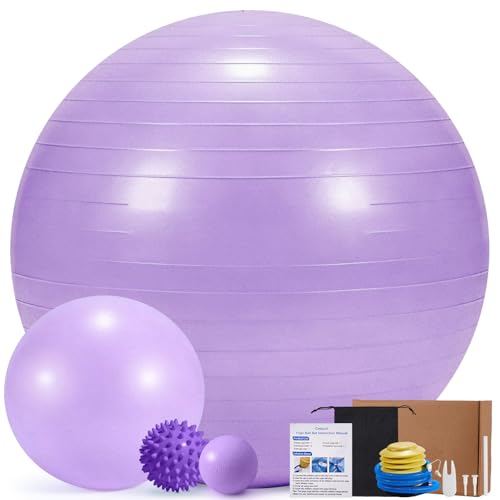 4Pcs Yoga Ball Set includes Large and 9in Pilates Balls, Massage & Spiky Ball for Fitness ,Anti-Burst Exercise Ball with Pumb for Pregnancy,Physical Therapy,Office Chair, Home Workout,3Sizes,3Colors - color: Purple, size: XL(27-30inch/68-75cm)