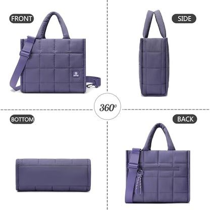Quilted Crossbody Bags for Women,Puffer Weekender Overnight Bag,Purse Handbag Organizer,Small Tote Bags Shoulder Bag - color: Purple