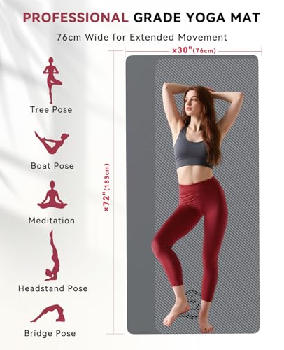 HAPBEAR Large Yoga Mat - 72"×30" Double-Sided Rubber Exercise & Workout Mat - Non-Slip Textured Surface - 5mm Thick Cushioned for Joints - Shock-Absorbing & Durable for Fitness (Yoga, Pilates) - Bonus Oxford Bag Included - color: Grey