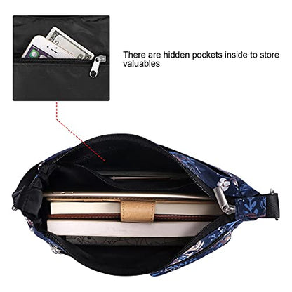 Kamo Crossbody for Women - Multi-pocket Shoulder Lightweight Messenger Casual Printed Purse Handbag Travel Bag - color: Flowers