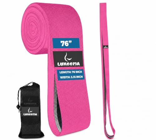 Premium 76" Extra Long Resistance Band for Working Out, 3" Wide Non-Slip Fabric Exercise Band for Stretching, Yoga, Strength Training & Physical Therapy (Pink)