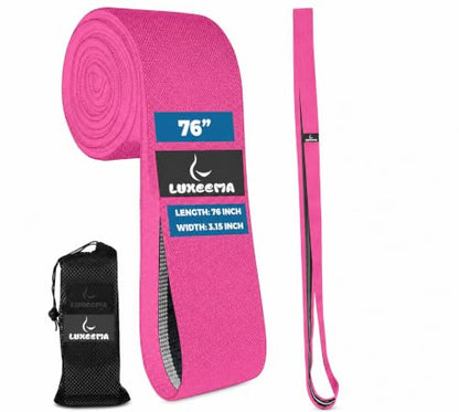Premium 76" Extra Long Resistance Band for Working Out, 3" Wide Non-Slip Fabric Exercise Band for Stretching, Yoga, Strength Training & Physical Therapy (Pink)