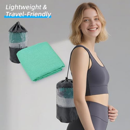 YESLIFE Non-Slip Yoga Towel, 72"x24", Green | Microfiber yoga mat towel, grip dots, sweat absorbent, hot yoga Pilates workout, includes sweat towel, Green - color: Light Green