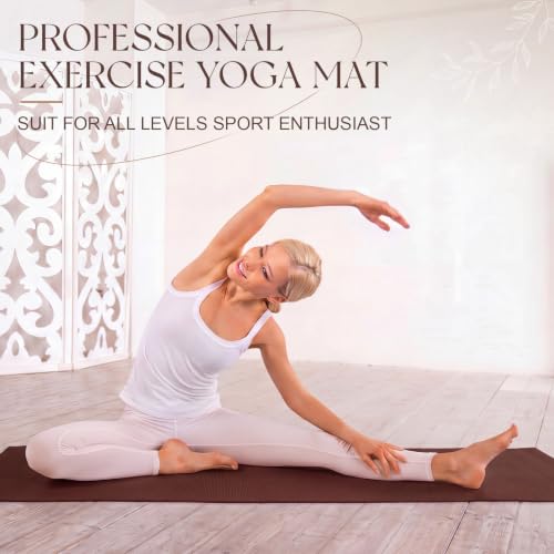 Funtery 3 mm Thin Yoga Mats Bulk, 68 x 24 Inches Lightweight PVC Exercise Mats Non Slip Workout Fitness Pads for Yoga Pilates Stretching Classes Gym Home Studio - color: Chocolate Brown