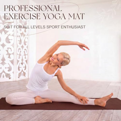 Funtery 3 mm Thin Yoga Mats Bulk, 68 x 24 Inches Lightweight PVC Exercise Mats Non Slip Workout Fitness Pads for Yoga Pilates Stretching Classes Gym Home Studio - color: Chocolate Brown