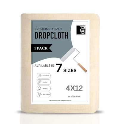 4x12ft Recycled Cotton All Purpose Canvas Tarp Cover Painter Drop Cloth-1Pk | Top Cotton Reusable Paint Drop Cloth,Canvas Tarp Cover for Painter, Furniture, Floor Protection, Painters Dropcloth - size: Pack of 1 - 4' x 12'