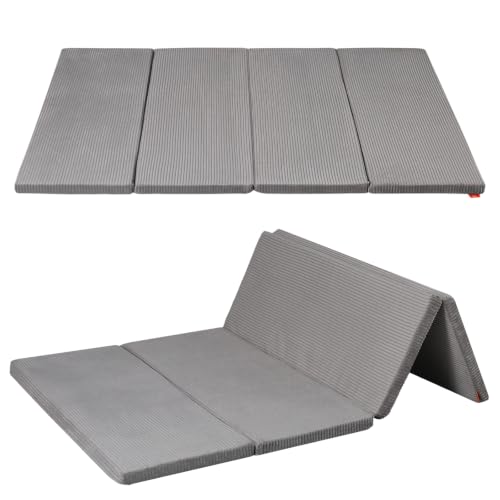 MeMoreCool Foldable Kids Floor Mattress, 6x4 FT Tatami Futon Mat, Grey | Thicken Foam Sleeping Crawling Pad for Children Play Area, Playroom Floor Play Mat - color: Corduroy Grey
