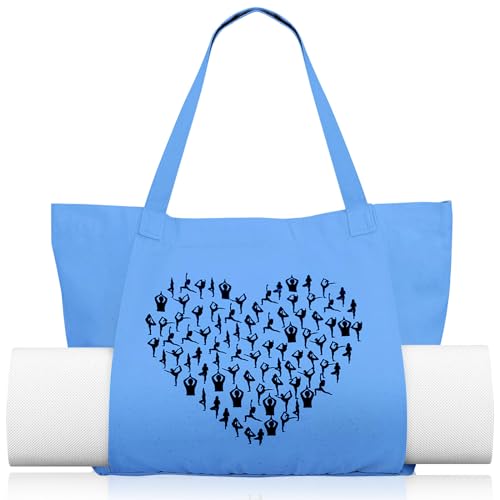 Saintrygo Yoga Bags for Women with Mat Carrier Canvas Pilates Tote Carryall Fits All Your Stuff for Travel Gym Workout - color: Light Blue