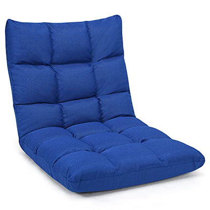 Giantex Adjustable Floor Gaming Sofa Chair 14-Position Cushioned Folding Lazy Recliner High Resilience Sponge, Breathable Cotton & Linen Fabric Sleeper Bed Couch Recliner (Navy) - color: Navy