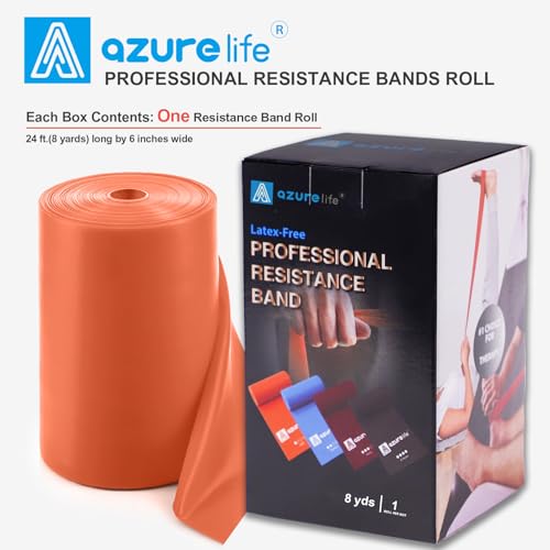 A AZURELIFE Professional Individual Exercise Resistance Bands, Single 5, 6,7 Ft or 8 Yards Elastic Bands, Non-Latex Stretch Bands for PT, Yoga, Pilates, Rehab, at-Home or The Gym Workouts - color: Orange - Light, size: 24 Feet