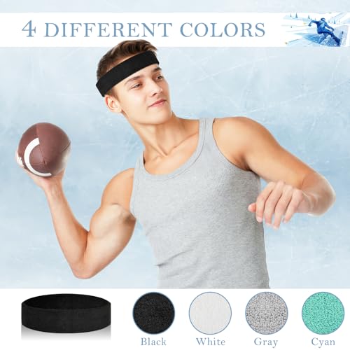 4 Pack Cotton Terry Sweat Headbands for Men Women Running Gym - color: Black/Gray/Sky Blue/White