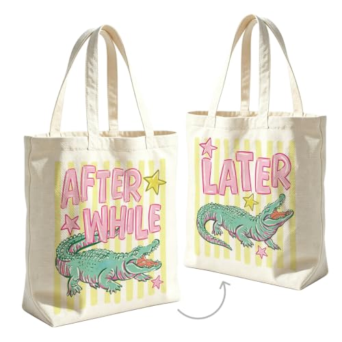 VICBOU Gator Goose Chicken Canvas Tote Bag for Women Girls, Cute Shoulder Bag with Pocket for Beach Shopping Work - color: Alligator03