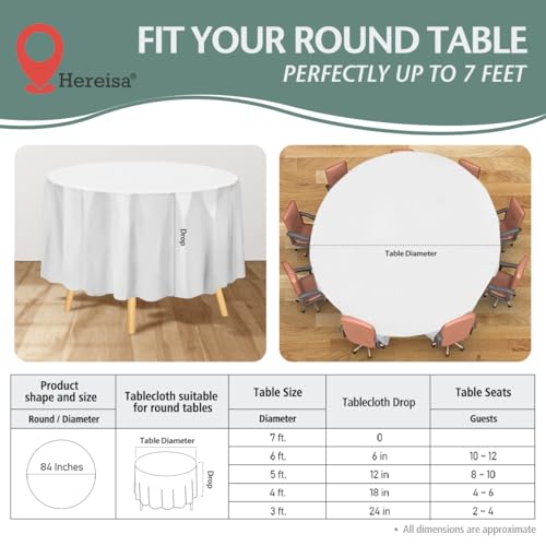 White Disposable Plastic Tablecloth Round 84 Inch - 4 Pack Waterproof Party Table Cover for Dining, Wedding, Outdoor Events - color: Fa2 - White, size: 4 PACK | Round | 84 Inch