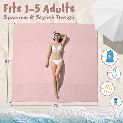 Aroveea Beach Blanket Waterproof Sandproof 78''X81''/10'X9' Oversized Mat - color: Pink, size: 78''x81''