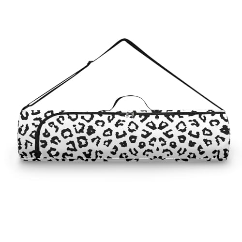 Yoga Mat Bags for Women Lightweight Gym Bag with Strap Full Zip Yoga Accessories - color: Leopard Print White