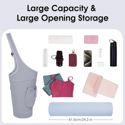sportsnew Yoga Mat Bag, Large Opening Long Tote Yoga Mat Carrier Holder Bag with Waterproof Wet Pocket and Drawstring Water Bottle Pocket, Adjustable Shoulder Strap Storage Bag, patent pending - color: Grey