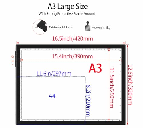 WELZK 5000mAh Rechargeable Diamond Art Light Board, Tracing Box Side Button | 5000mAh Battery, Side Buttons, 3 Color Temps 2800K-12000K, 10-Level Dimmable, 7-Level Stand, Smooth Surface - style: A3 3-Colors with Battery and Stand