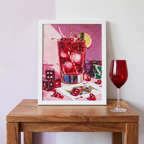 WUSARPLY Pink Cherry Drink Diamond Painting Kits for Beginner Adults | Poker Dice Diamond Art Kits Full Drill Diamond Dots Paint with Diamonds Gem Arts and Crafts for Beginner Home Wall Decor - color: YH026