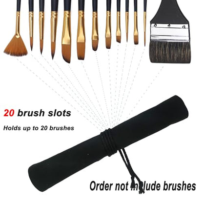 Funny live Paint Brush Holder Art Supplies, Artist Brush Holder & Art Supply Storage Organizer Roll-Up Case Bag, Protect Acrylic Oil Watercolor Paintbrushes (Black-20 Slot Pockets) - style: Black-20 Slot Pockets