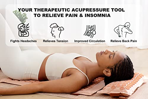 UNMERA Acupressure Mat and Pillow Set,Natural Linen & Coconut Fiber Filling - color: Pastel Pink