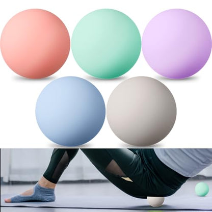 Shyyween 5 Pack Massage Lacrosse Balls for Myofascial Release, Yoga Deep Tissue Massage, Trigger Point Therapy and Foot Plantar Fasciitis, Ball for Back Pain Relief, Muscle Ball Roller, Macaron Color
