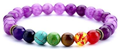 Men Women 8mm Lava Rock 7 Chakra Beads Chakra Bracelet - color: Amethyst Beads