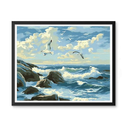 Natuyalo Paint by Numbers for Adults - DIY Adult Paint by Number Kits Painting on Canvas Flying Seagull Painting by Numbers for Beginners, Sea Wave Art Craft Kits for Adults (16x20 Inch) - color: ART-07
