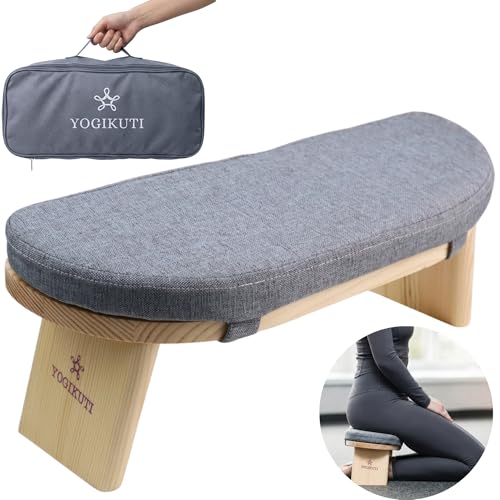Yogikuti Folding Meditation Bench, Purple | Removable Cushion, Wooden Seiza Kneeling Stool, Ergonomic Meditation Seat, for Home & Yoga Studio, Comfortable Posture (Grey) - color: Grey