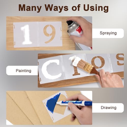 Amrules 65 Pcs Painting Stencils, Letters Numbers and Symbols, 4 x 4 Inch | Plastic, Reusable, Interlocked Design, Drawing Templates Set Fit for Wood, Walls, Fabrics, Rocks, Home Decoration - style: Letter