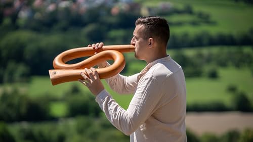 S-shaped Professional Didgeridoo for Meditation, Sound Healing Therapy, Yoga and Circular Breathing — NOT MADE IN CHINA — Mahogany Wood, 2-YEAR WARRANTY - style: S-shape, note D