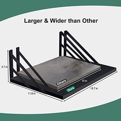 Tectocker-DOU 2 Pc Deep Floating Wall Shelves, Heavy Duty, 16x12, Black - color: Black, size: 16W×12D