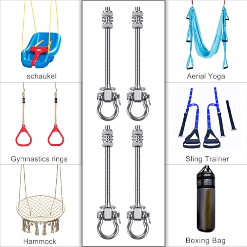 SELEWARE 4 Pcs Heavy Duty Bearing Swing Hangers Stainless Steel Swing Hooks - color: 4 Pack Bearing Hangers (7" X M2/5" Threaded Rod)