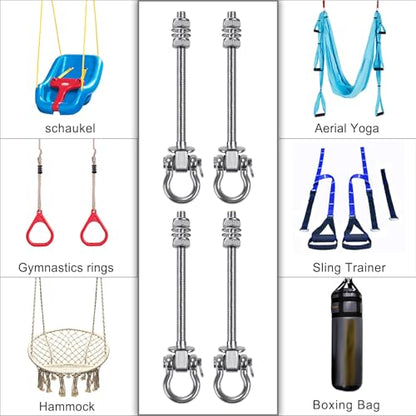SELEWARE 4 Pcs Heavy Duty Bearing Swing Hangers Stainless Steel Swing Hooks - color: 4 Pack Bearing Hangers (7" X M2/5" Threaded Rod)