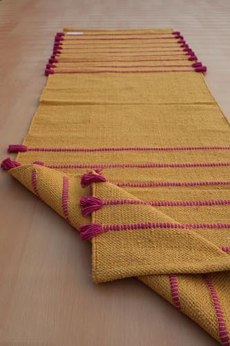 Jaipur Art & Rugs Cotton Yoga Rug - Eco-Friendly Hand-Woven Thick Mat (24”x72”x5mm) for Everyday Fitness at Home - Comfortable & Extra-Long - color: Yellow-Pink
