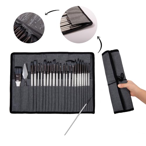 Paint Brushes Set, 24 Pcs Artist Paint Brush Set with Nylon Bristles, Wooden Handles, Roll-Up Canvas Case and Palette Knife for Acrylic, Watercolor, Oil, Gouache, Canvas Painting, Pearl White - color: Pearl White