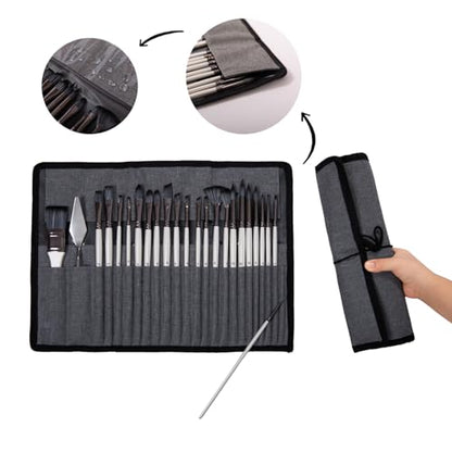 Paint Brushes Set, 24 Pcs Artist Paint Brush Set with Nylon Bristles, Wooden Handles, Roll-Up Canvas Case and Palette Knife for Acrylic, Watercolor, Oil, Gouache, Canvas Painting, Pearl White - color: Pearl White