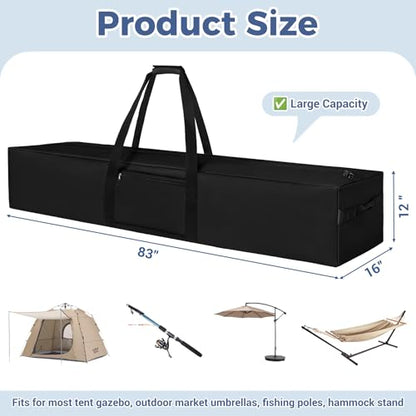 COOLBEBE 83" x 16" x 12" Extra Large Tent Storage Bag - 260L, Black - size: 83"x 16"x 12"