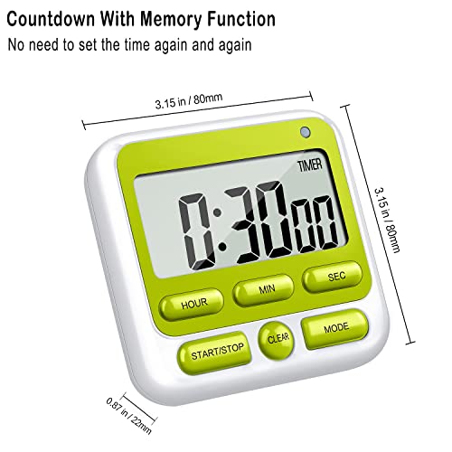 4-in-1 Digital Timer with Count Up/Down, Clock & Alarm, Ring & Silent Modes - color: Green