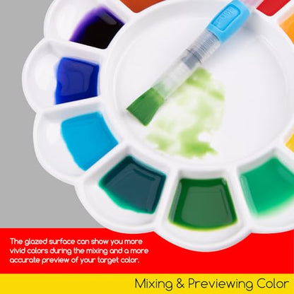 MEEDEN 12-Well Ceramic Paint Palette, Porcelain Tray, Artist Watercolor Mixing Palette, Round, 7.9'x 7.9'x 0.79' - size: 12 Wells